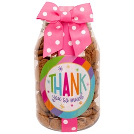 100 North Oh Sugar! Sweets! Thank You So Much - Diagonal Multicolor Stripe 10 Ounce Plastic Quart Jar Mini Chocolate Chip Cookies