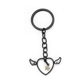 MUCOOS Black Keyring, Heart Shape with Wings and Five-Pointed Star, Gift for Women, Personal Birthday Gift for Friends, Keychain for Women, Assorted colours