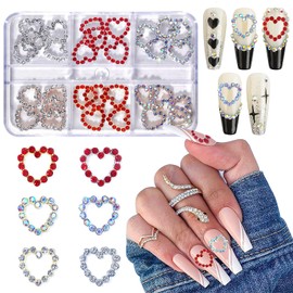 CHANGAR 30 Pcs 3D Heart Nail Art Rhinestones Love Nail Art Charms Bling Heart Diamond Alloy Nail Gems for Women Girls Valentine's Day Nail Art Design DIY Craft Jewelry