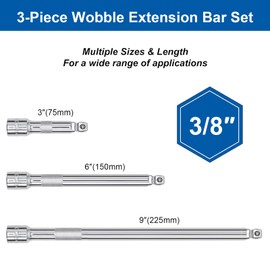 DAKCOS 3/8 Inch Drive Wobble Extension Bar Set 3 Pieces Socket Extension 3, 6, 9 Inch Long Chrome Vanadium Steel