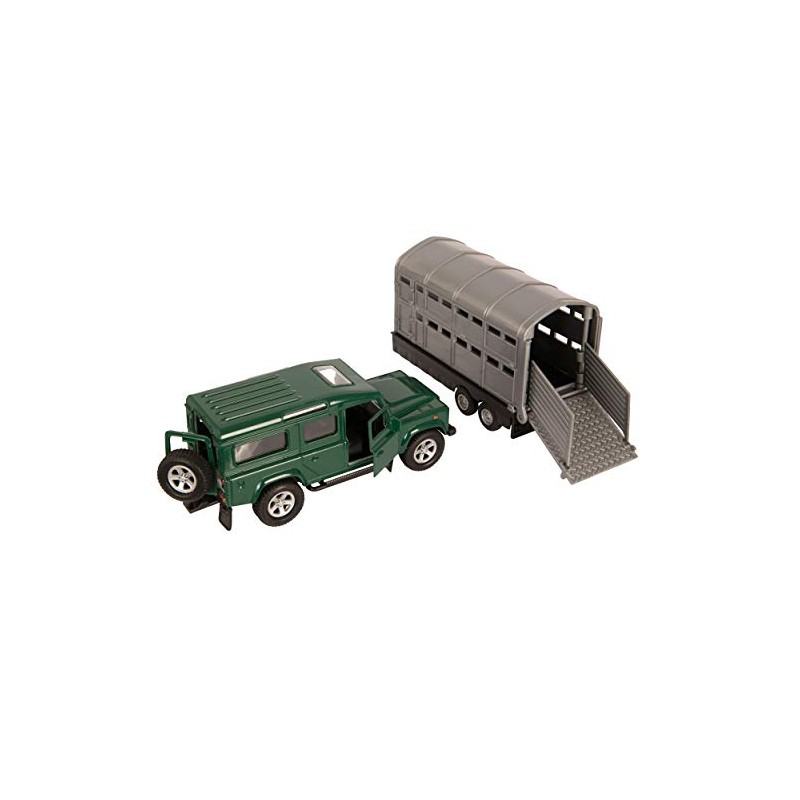 NEW 4X4 GREEN/ RED LAND ROVER CAR WITH SILVER LIVESTOCK