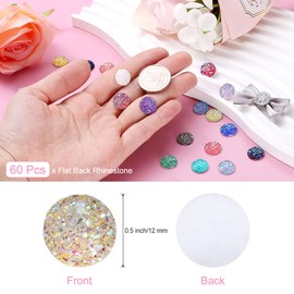 sourcing map 60 Pcs Rhinestone Flatback Embellishments Faux Druzy Crystal Diamonds Round Resin Trims Beads Gem for Jewelry Making Pendant DIY Crafts Accessories, Light Pink