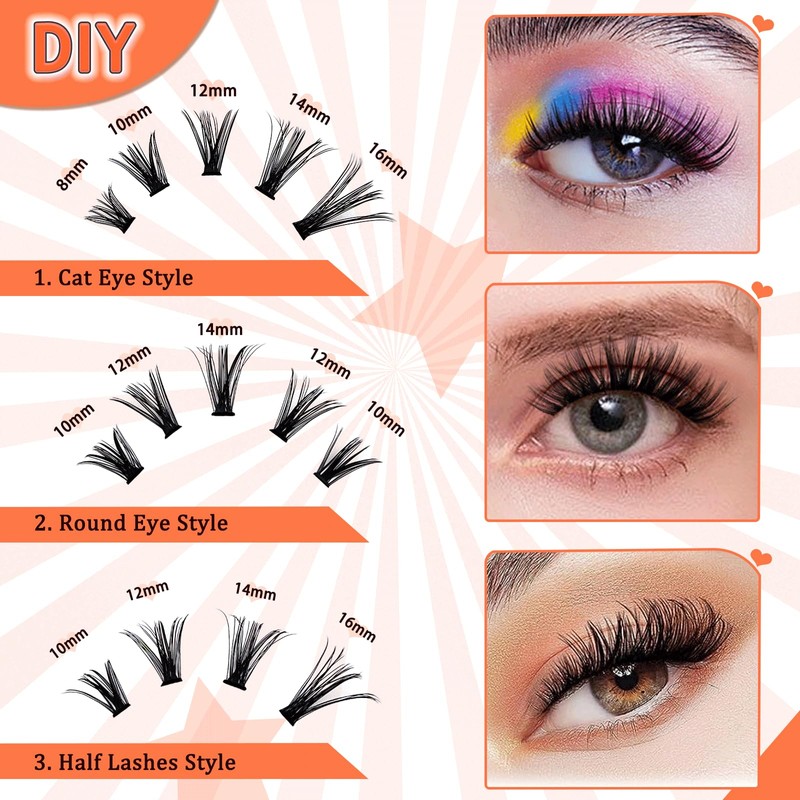 200 Pieces DIY Eyelash Extensions Set, 0.07D, 8-16 Mix, 40D