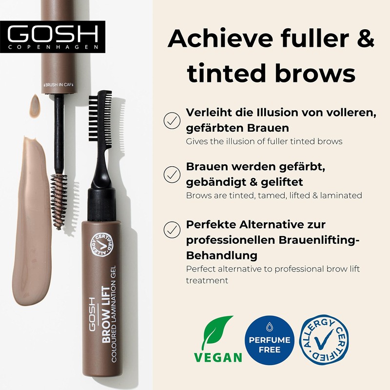 GOSH Brow Lift Lamination Eyebrow Gel with Colour, Vegan, Fixing