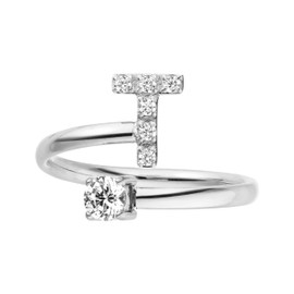 Purelei® Letter Ring - Women's Ring Made of Durable Stainless Steel - Waterproof Rings - Adjustable Rings from Size 50 to 60 - Fashion Jewellery for Your Individual Look, Gemstone, Cubic Zirconia