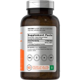 Horbäach Vitamin E 1000 IU Softgel Capsules | 200 Count | Non-GMO, Gluten Free, Preservative Free | Vitamin E Oil