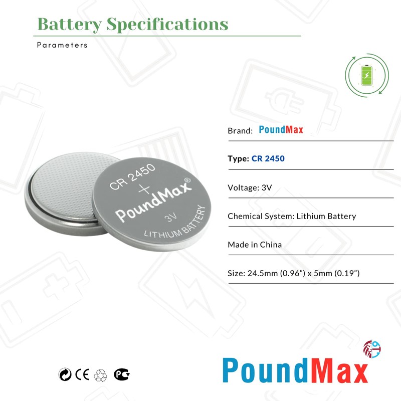 PoundMax CR 2450 Batteries 3v Lithium Button Cell Battery Combo