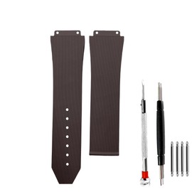 OTGKF 25mm Watch Band for Hublot Big Bang Rubber Watch Strap Replacement for Hublot Watch with Tool Linear Texture Brown