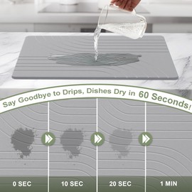 Vorisebo Large Stone Drying Mat for Kitchen Counter, 24" × 16" Diatomite Dish Drying Mat, Quick Dry Stone Mats, Ultra Absorbent Natural Diatomaceous Earth Mats for Dished, Bottles, Dark Grey