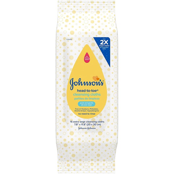 Johnson & Johnson 117008 Head-To-Toe Cleansing Clothe, 15 Count(Pack of 6)