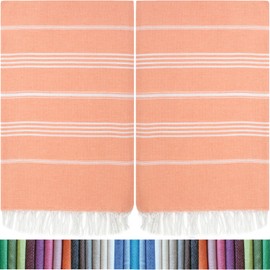 HAVLULAND |Pack of 2| Turkish Beach Towels Oversized 39x71, 100% Turkish Cotton Sand Free Quick Dry Absorbent Towel Travel Blanket for Adults Beach Gift Beach Essentials - Salmon