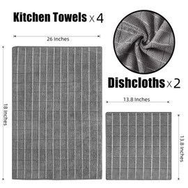 Yamfurga 6 Packs Classic Style Microfiber Kitchen Dish Cloth and Cleaning Towel Set, Rapid Water Absorption and Fast Dry,Grey