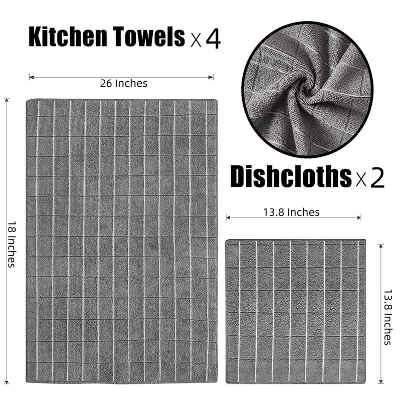 Yamfurga 6 Packs Classic Style Microfiber Kitchen Dish Cloth and