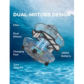 Borcolo Robotic Pool Cleaner, Pool Vacuum for Above Pools with Dual-Drive Motors, Self-Parking Technology for Above-Ground Flat Pools up to 645sq.ft (Lasts 90 Mins)