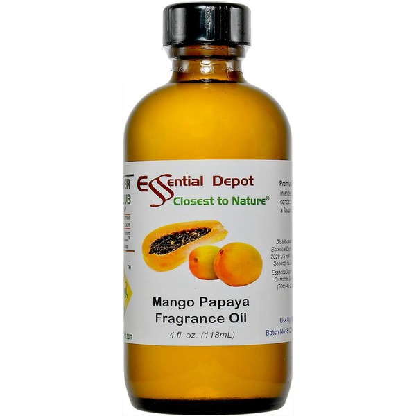 Mango Papaya Fragrance Oil - 4 oz - Supplied in 4 oz. Amber Glass Bottle with Black Phenolic Cone Lined and Safety Sealed Cap.