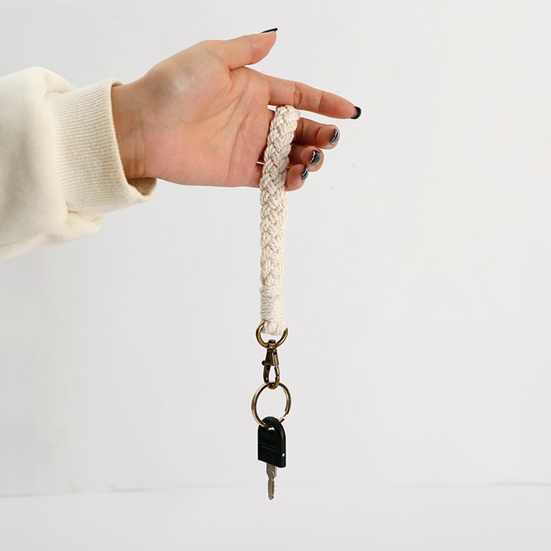 MORSUNBELA White Lanyard Universal Macrame Short Bracelet Hand Wrist Strap
