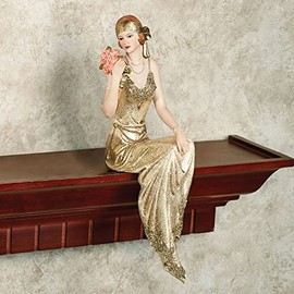 Touch of Class Poised with Style Shelf Sitter - Resin - Glitter - Gold, Blush - Daydreaming Woman - Sitting Lady for Bedroom, Living Room, Desk, Book Shelf, Mantel, Den, Office