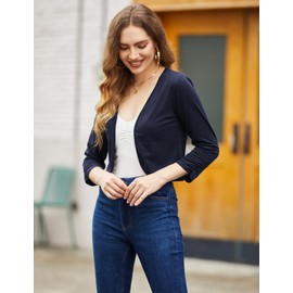 Hotouch Women's Bolero Summer Open Front Bolero Jacket Elegant 3/4 Sleeve Cardigan Short Jacket Casual Cardigan, navy blue, M