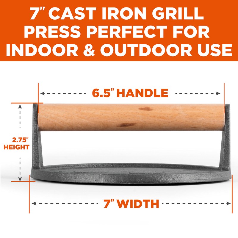 Commercial Chef Pre-Seasoned Cast Iron Press with Easy Grip Wooden