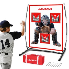 AOLIGEIJS Baseball & Softball Pitching Net,3 Pocket Baseball and Softball Pitching Strike Zone Target Net, with Realistic Catcher for Accuracy Training