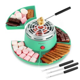 FOHERE Smores Maker Tabletop Indoor, Electric S'mores Maker with 4 Detachable Trays & Roasting Forks, Gift Set & Date Night Idea - Movie Night Supplies & Housewarming Gift, Green