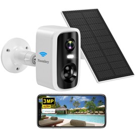 Noonkey 3MP Solar Security Cameras Wireless Outdoor, Battery Powered WiFi Security Camera w/Spotlight & Siren Alarm, AI Detection for Home Security, Color Night Vision, 2-Way Audio, Waterproof, Alexa