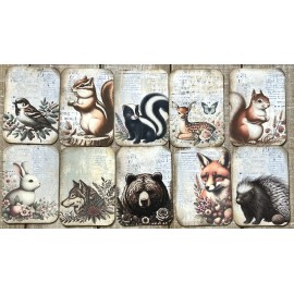 forest animals vintage style junk journal woodland animal card toppers set of 10