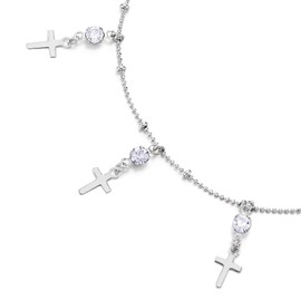 COOLSTEELANDBEYOND Ball Chain Anklet Bracelet with Dangling Charms of Cross and Rhinestones