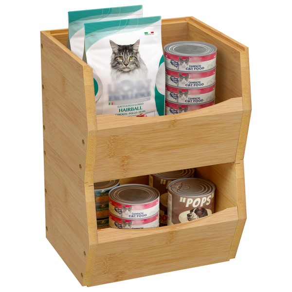 Open Front Stackable Storage Stacking Bins -2PC Bamboo Kitchen Counter