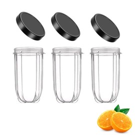 Felenny 3 Pack 46ml Replacement Parts Cup with Lid 250W Large Cup Flat Lid with Lid Compatible with Magic Bullet 250W Blender Juicer