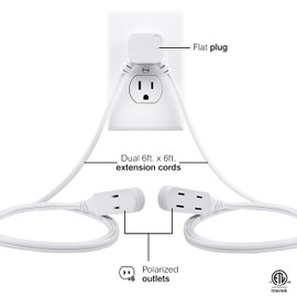 Ge 50657 Extension 12ft 3 contactos 2 en 1, Color Pack of/Paquete de 1