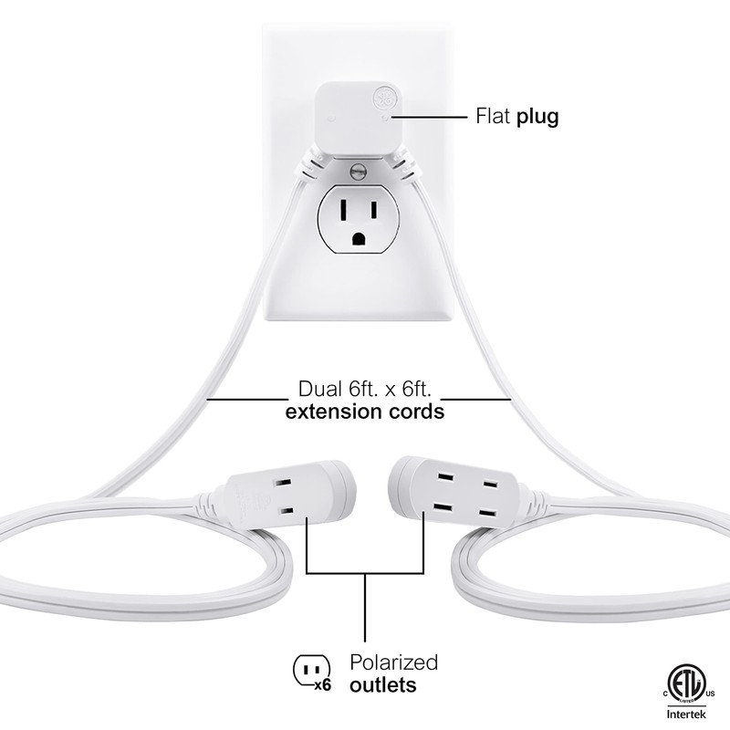 Ge 50657 Extension 12ft 3 contactos 2 en 1, Color