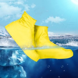 LUSIAINA Latex Waterproof Shoe Covers, Upgrade Reusable Not-Slip Rubber Rain Overshoes, Rain Shoe Covers for Men Woman Sneaker Shoe Protectors (M, yellow)
