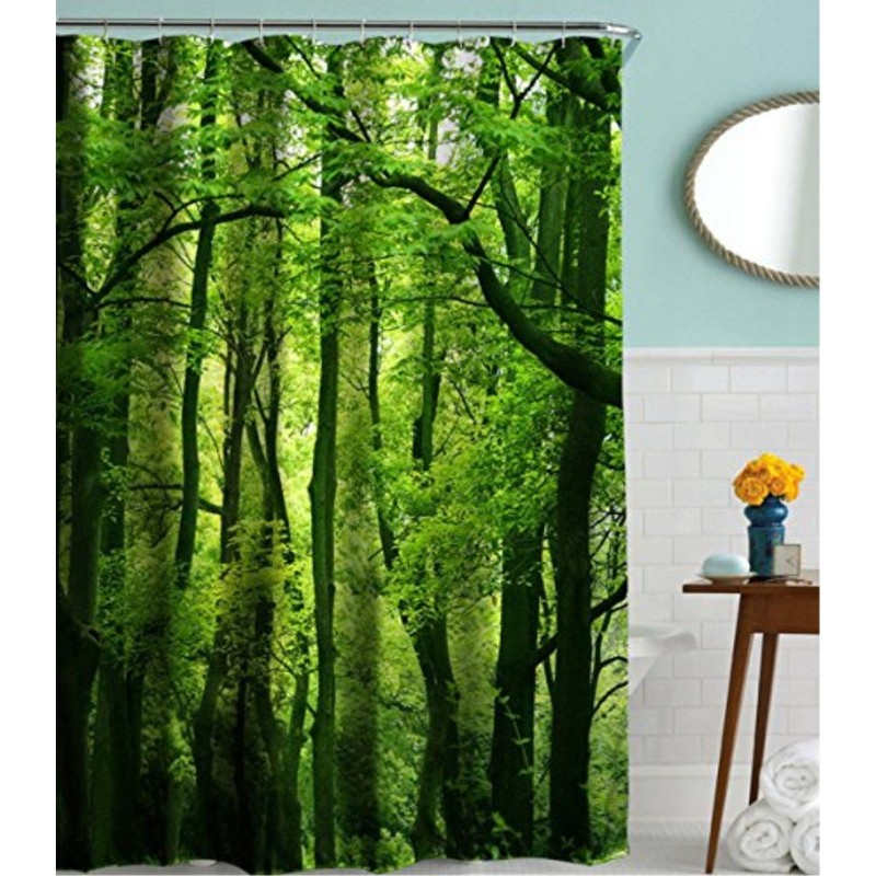 goodbath Green Forest Waterproof Fabric Bathroom Shower Curtain Set Fabric