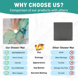 Square Shower Mat Non Slip: 32 x 32 Inch Extra Large Shower Mats with Drain Hole in Middle - PVC Loofah Anti Slip Shower Floor Matt for Inside Shower
