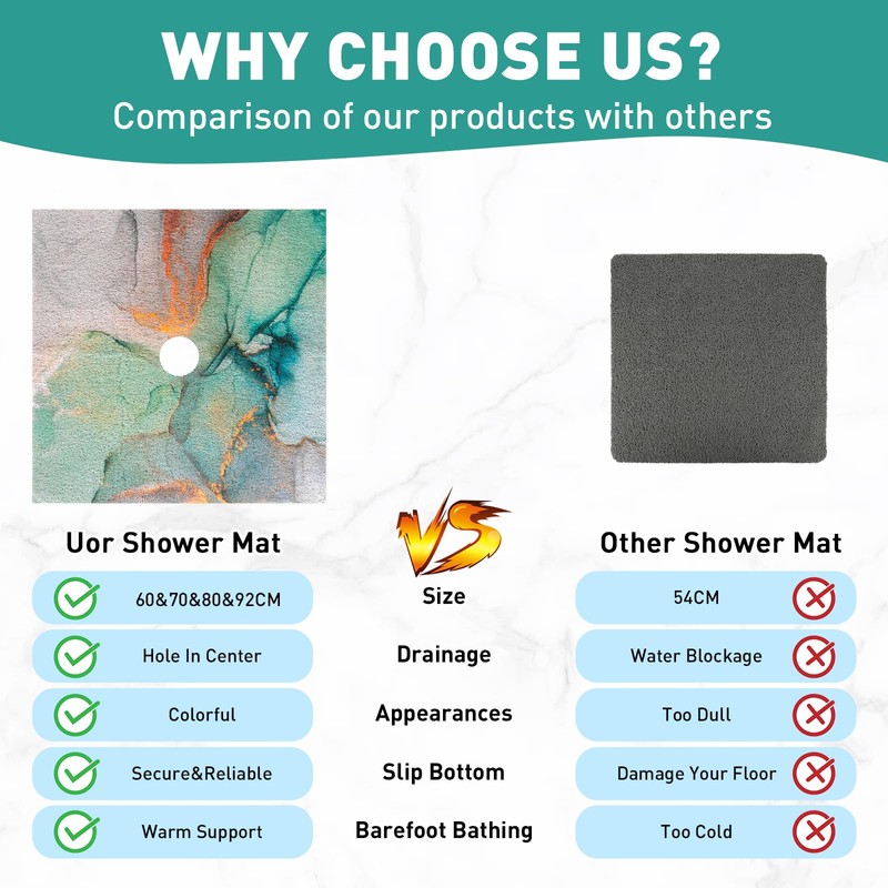 Square Shower Mat Non Slip: 32 x 32 Inch Extra