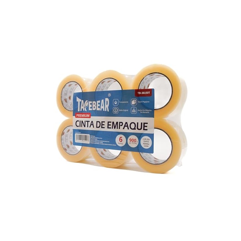 TAPEBEAR - Cinta Adhesiva Transparente para Empaque, 6 Rollos de