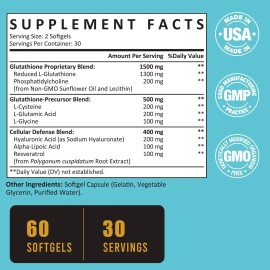 Zeylamum 2400 MG Liposomal Glutathione Softgels Max Absorption Active Form L-Glutathio...