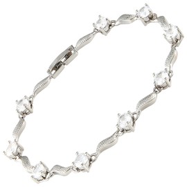 RIZILIA Tennis Bracelet & Round Cut CZ [White Cubic Zirconia] in White Gold Plated, 7"