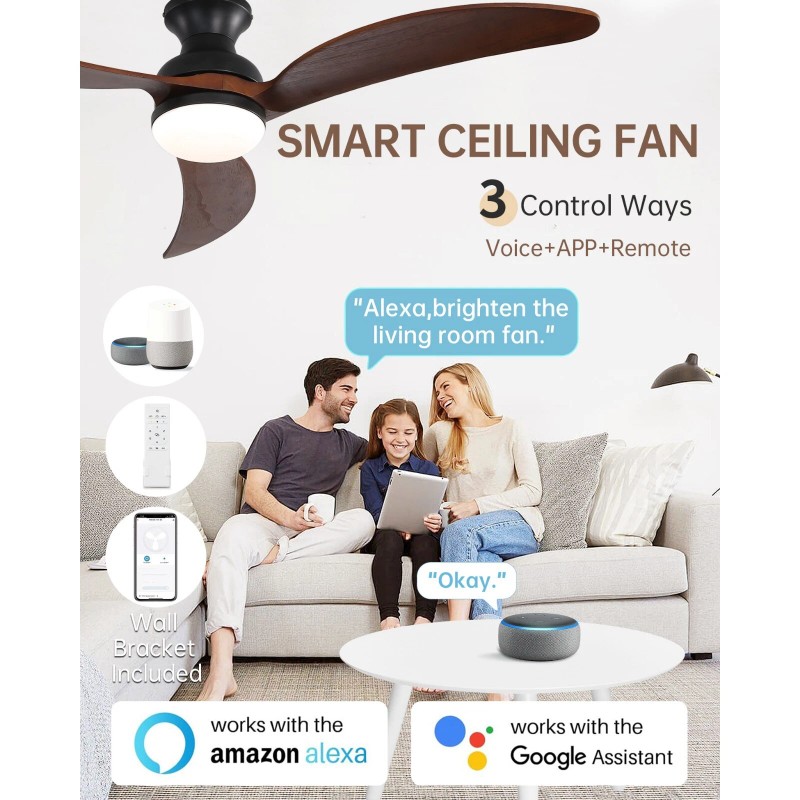 Sofucor Smart Solid Wood Ceiling Fan Phone/Voice/Re