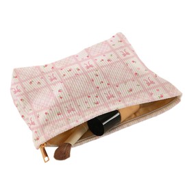 Cosmetic Bags for Women Pink Makeup Bag with Bow and Floral Design Corduroy Toiletry Bag with Metal Zipper Portable Multifunctional Travel Make Up Pouch for Women Girls