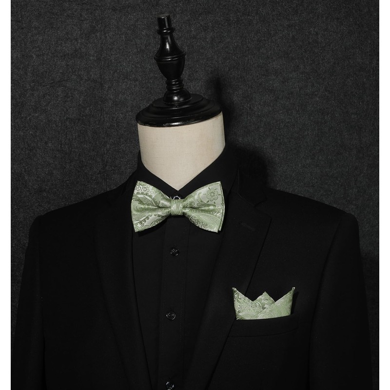 HISDERN Bow Tie with Pocket Square for Men Plain Adjustable