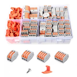 GGFOXLEW 115PCS Lever Wire Nuts, Compact Lever Wire Connectors Kit, Electrical Wire Nuts Puch in 28-12 AWG, Quick Disconnect Wire Splicing Connectors 2/3/4/5 Ports, with Bases and Screws (115PCS)