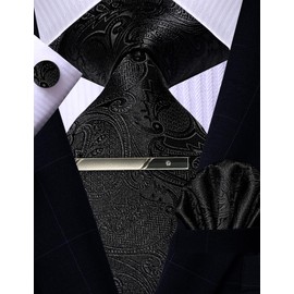 Kerfado Mens Silk Tie Sets Lot, 6PCS Tie and Pocket Square Cufflinks Clip Set Wedding Business Party Necktie Sets