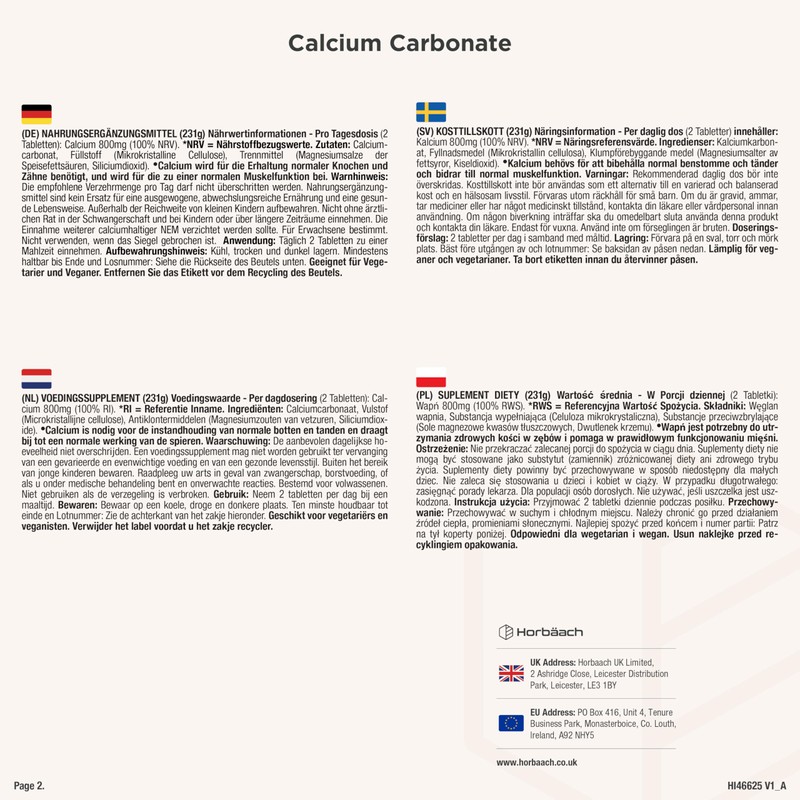 Calcium High Dose Tablets 800 mg | Made of Calcium