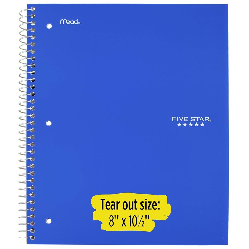 Five Star Spiral Notebook, 5 Subject, Wide Ruled Paper, 200
