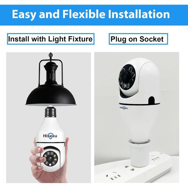 Hiseeu 2.4G WIFI Wireless Light Bulb Security Camera with SD