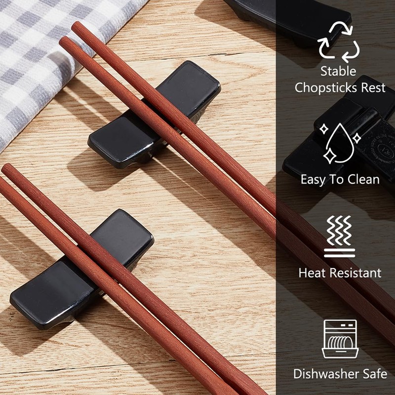 PLIGREAT 10 Pcs Black Chopsticks Rest Chinese Ceramic Chopsticks Holder