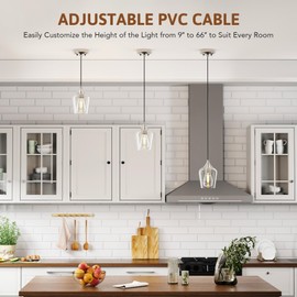 VONLUCE Pendant Lights Kitchen Island, Brushed Nickel Pendant Light Fixtures with E26 Base & Adjustable Cable, Modern Pendant Lighting with Glass Shade for Living Room Bedroom Hallway, 3 Packs