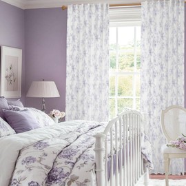 Light Purple Girly Curtains for Girls Bedroom,Shabby Chic Sheer Cottagecore Floral French Toile Cute Kawaii Curtains for Kids Room 2 Panels